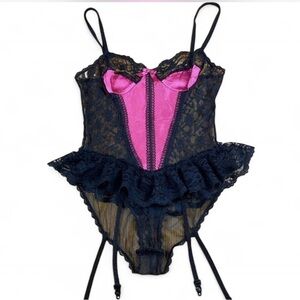 Vintage Elegant Black and Pink Lace One Piece corset style
